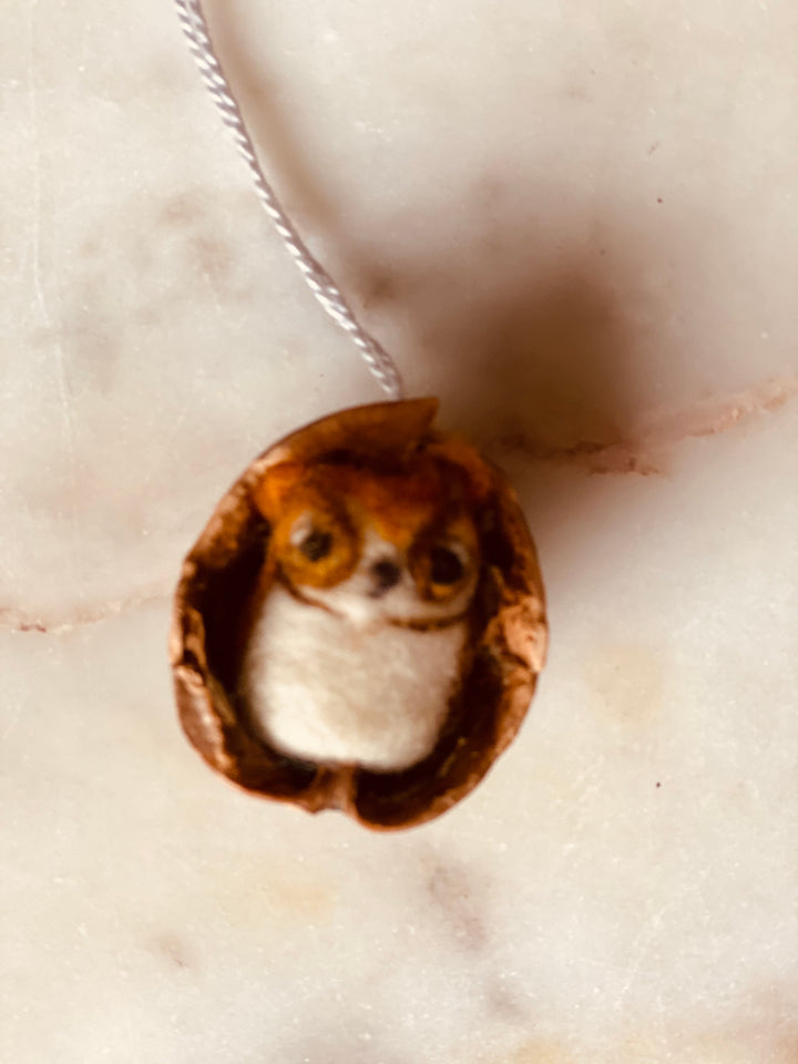 Felted Bird  In Nutshell Ornament-Assorted Owls