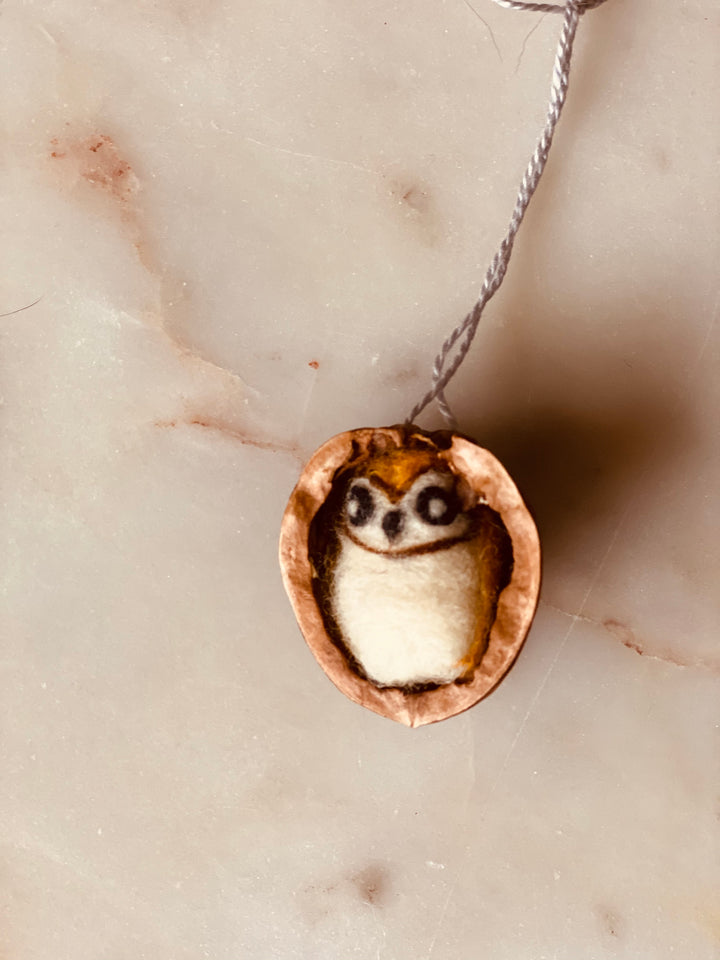 Felted Bird  In Nutshell Ornament-Assorted Owls