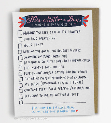 Mothers Day Apology List Greeting Card