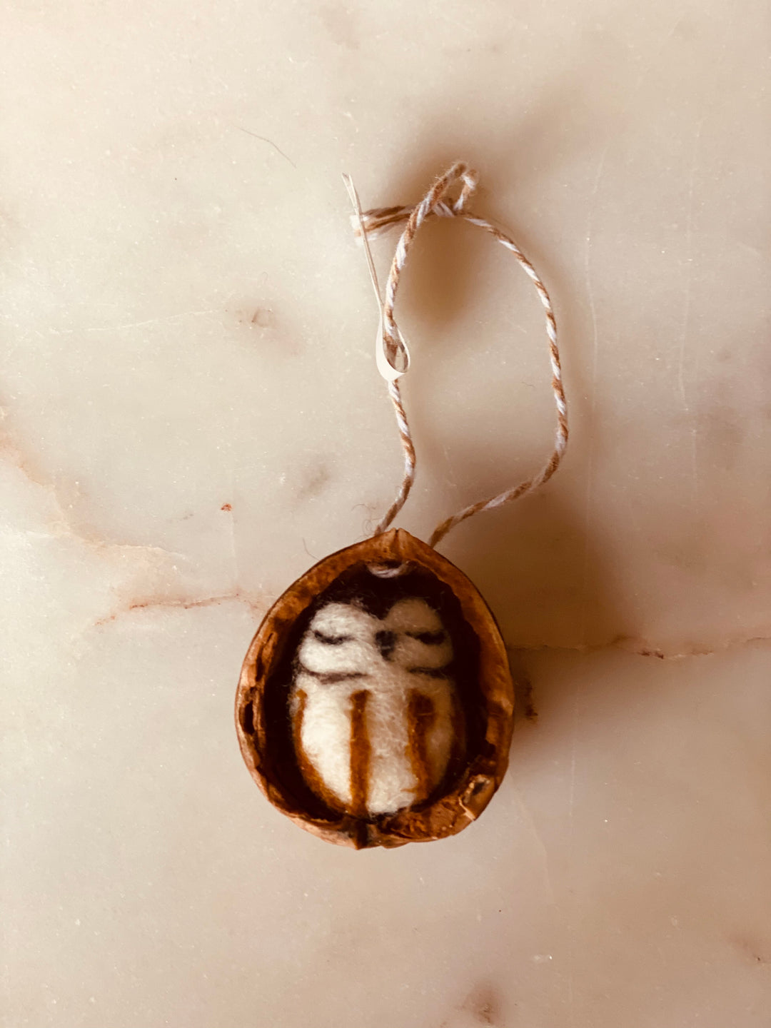 Felted Bird  In Nutshell Ornament-Assorted Owls