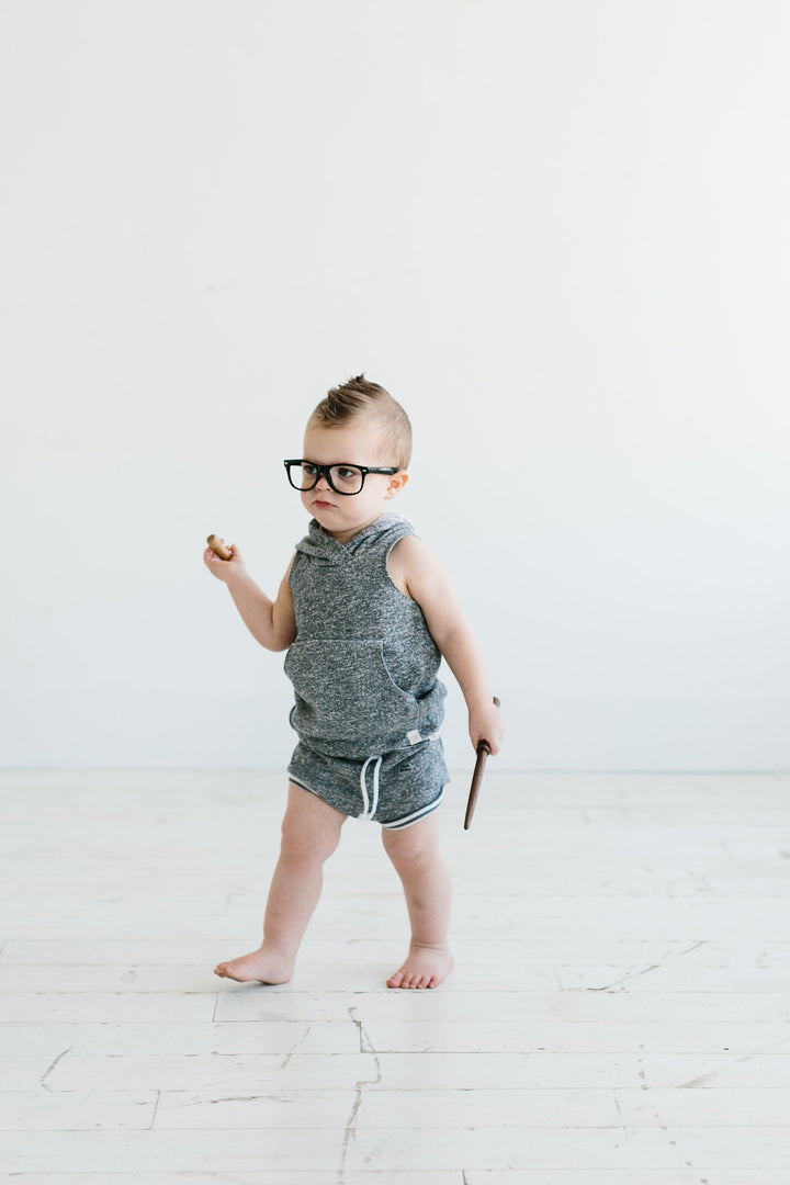 Grey and Grey Stripe Beach Shorties