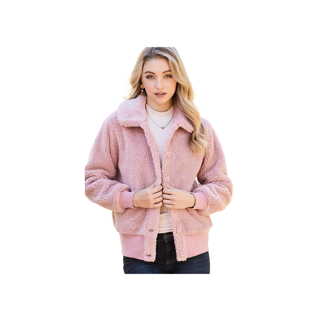 Collar Neck Button Down Sherpa Fleece Sweater  Jacket
