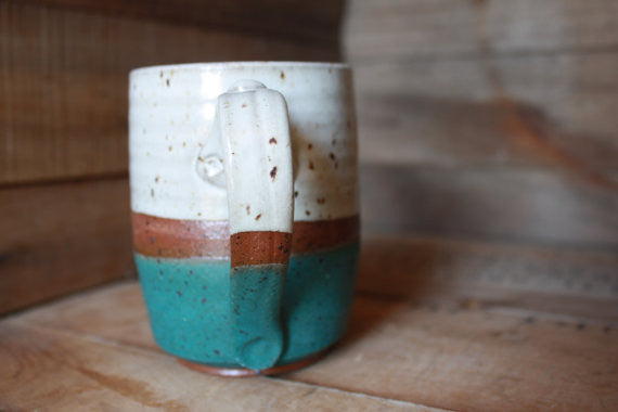 Blue Coffee Mug with Brown & White Stripes - WATERBURY