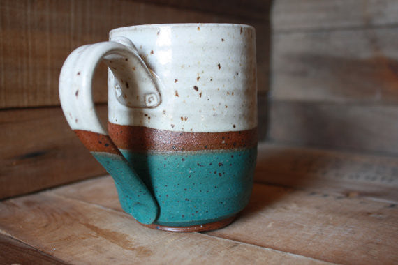 Blue Coffee Mug with Brown & White Stripes - WATERBURY