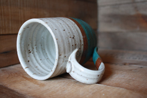 Blue Coffee Mug with Brown & White Stripes - WATERBURY