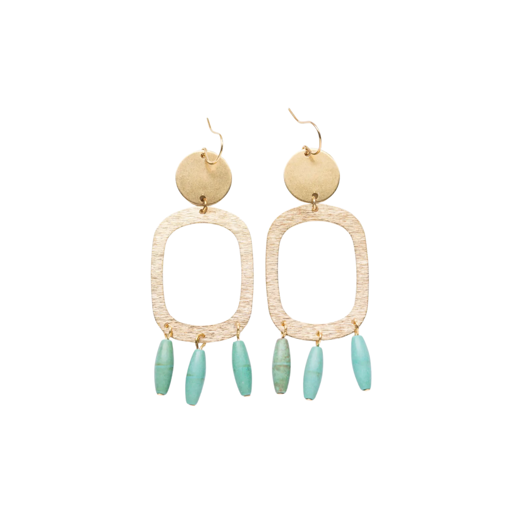 Long Brass Turquoise Chandeliers