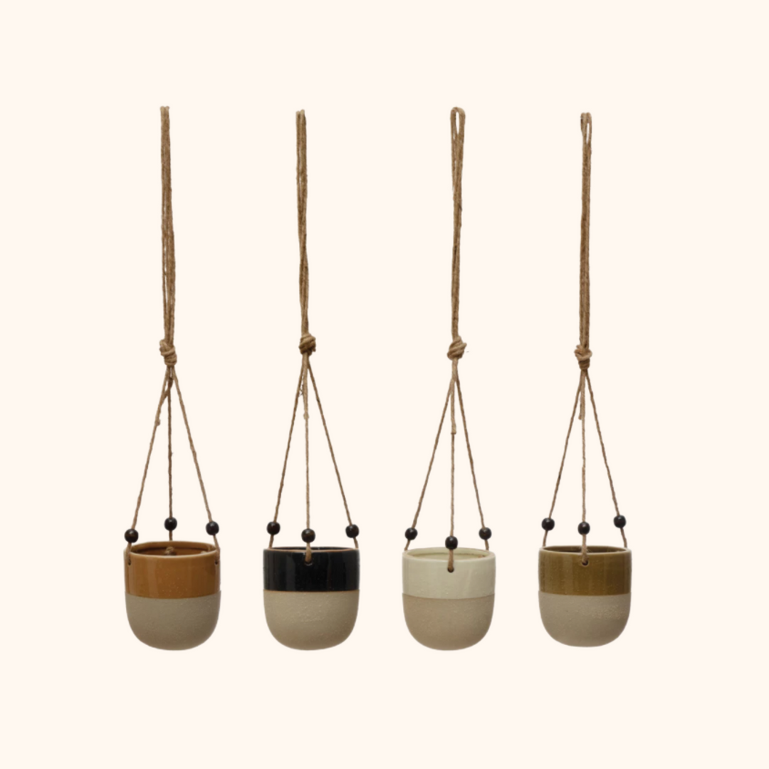 Glaze/Matte Hanging Planter with Beads