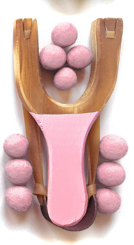 Wooden Slingshot with Matching Felt Balls