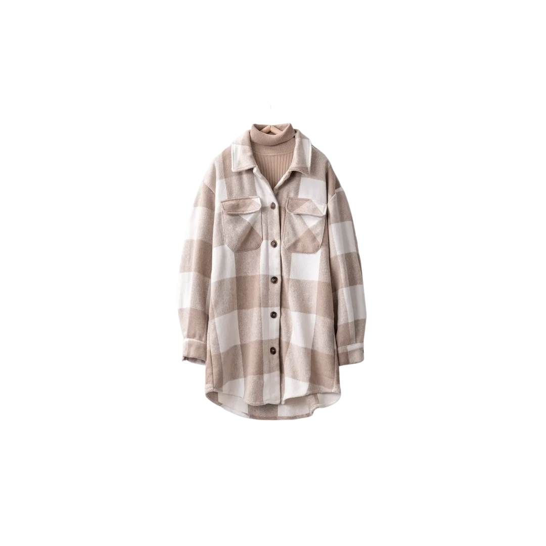 Oversized Gingham Curved Hemline Shacket