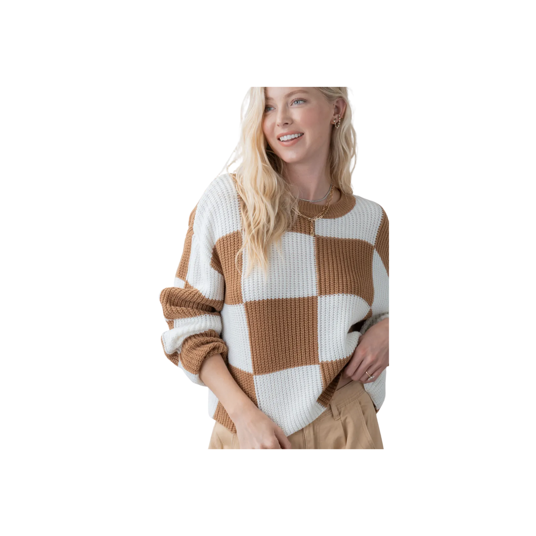 Checker Squared Up Pattern Knitted Sweater