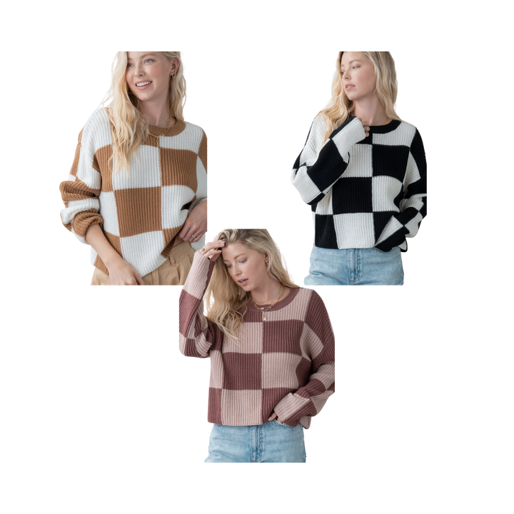 Checker Squared Up Pattern Knitted Sweater