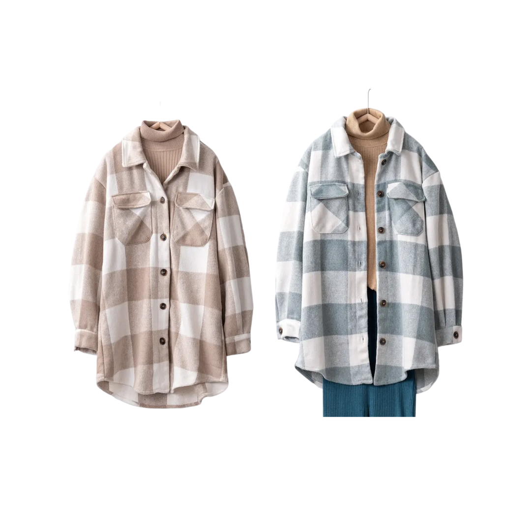 Oversized Gingham Curved Hemline Shacket